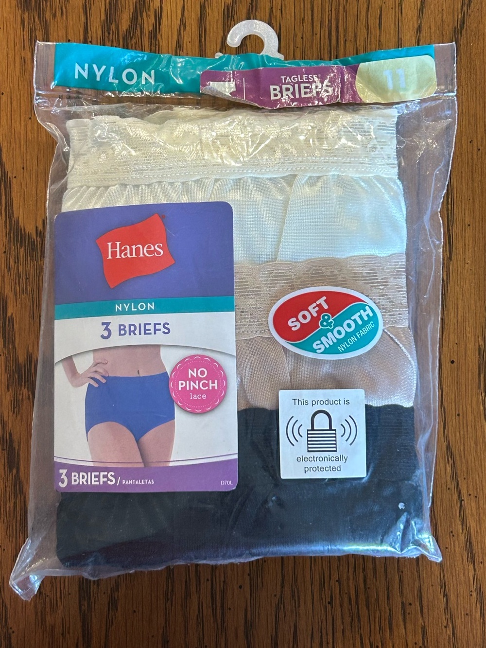 NIP HANES NYLON BRIEFS TAGLESS LACE WAIST COTTON LINER 3 PACK WOMEN'S S1ZE 11